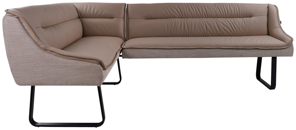 ECKBANK 178/237 cm Webstoff Echtleder Taupe   - Taupe/Schwarz, Design, Leder/Textil (178/237cm) - Novel