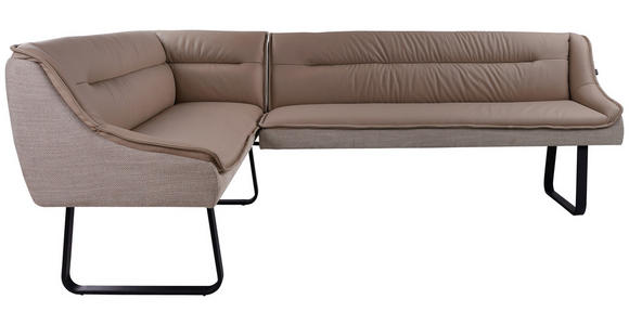 ECKBANK 178/237 cm Webstoff Echtleder Taupe   - Taupe/Schwarz, Design, Leder/Textil (178/237cm) - Novel