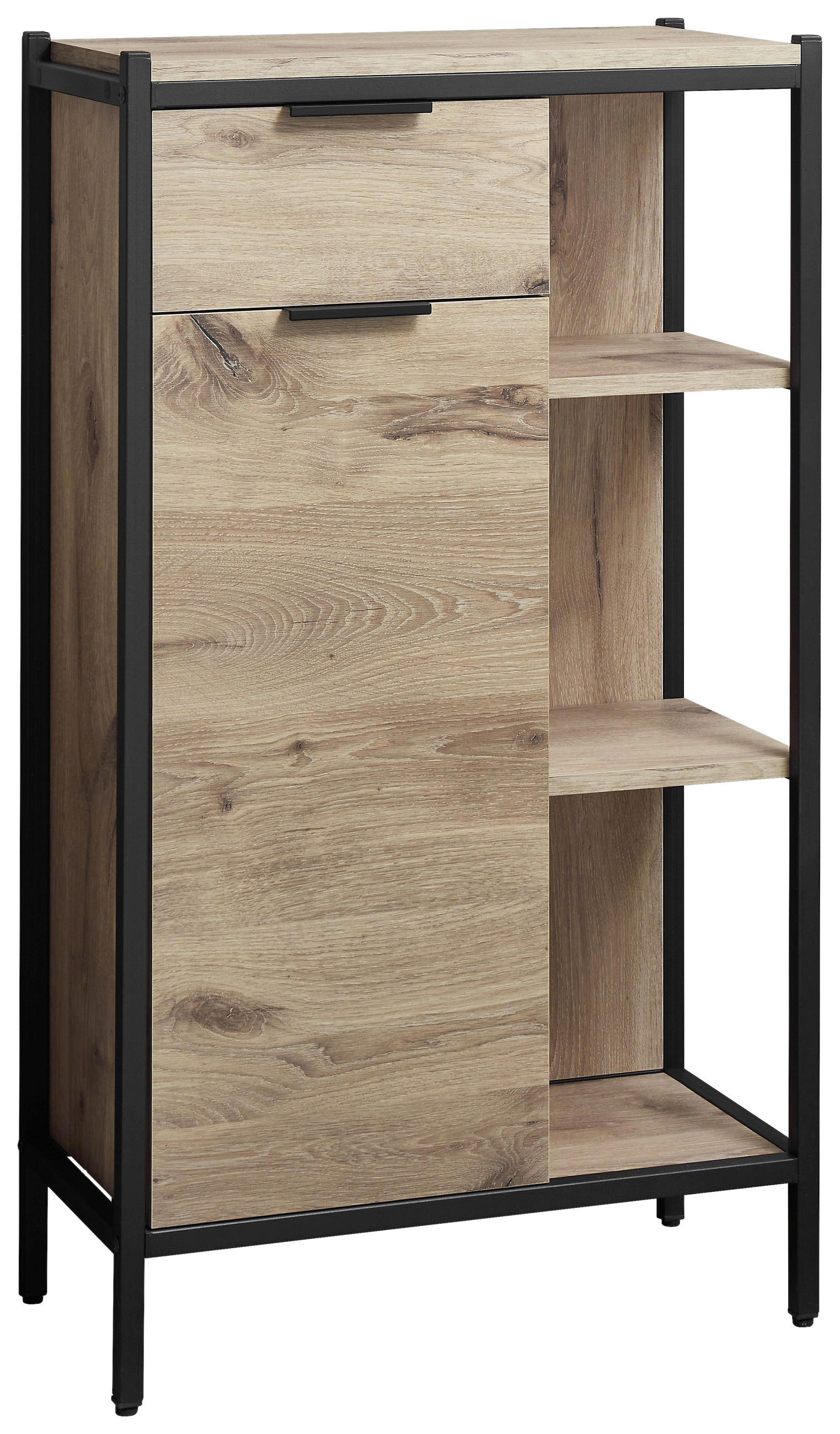 MIDISCHRANK 60/105/30 cm  - Eichefarben/Schwarz, KONVENTIONELL, Holzwerkstoff/Kunststoff (60/105/30cm) - home24