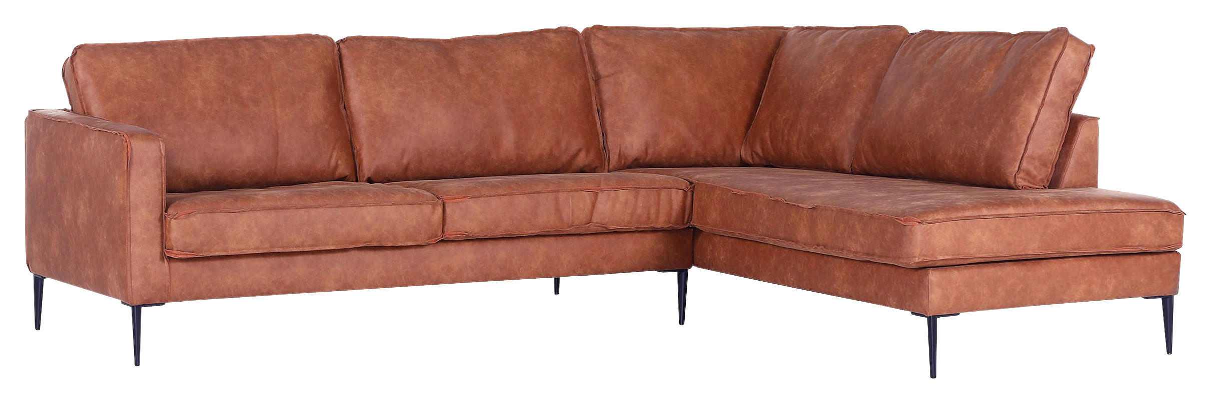 WOHNLANDSCHAFT in Mikrofaser Cognac - Cognac/Schwarz, KONVENTIONELL, Textil/Metall (267/218cm) - Ambia Home