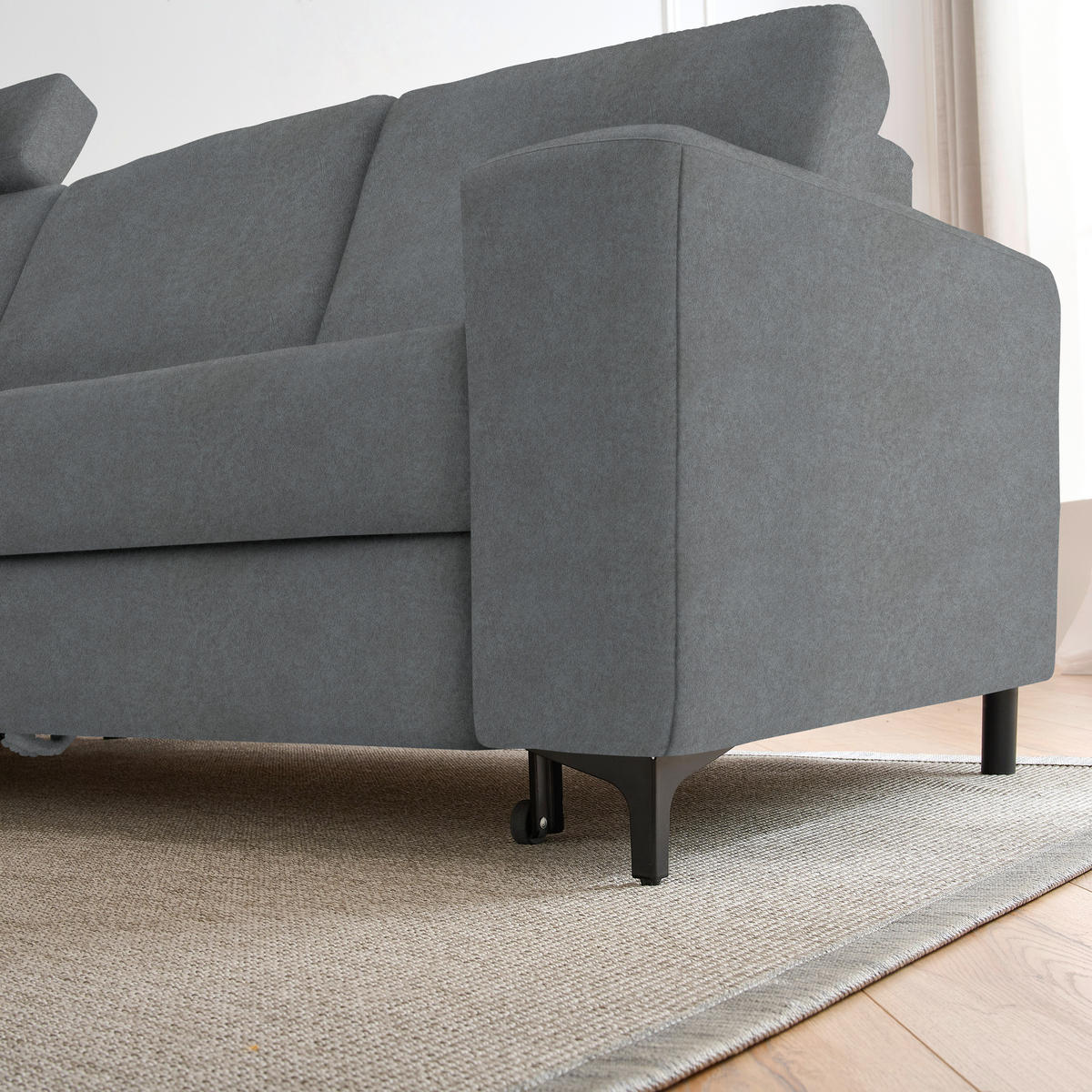 ECKSOFA in Velours Grau  - Schwarz/Grau, Konventionell, Textil/Metall (167/247cm) - Stylife