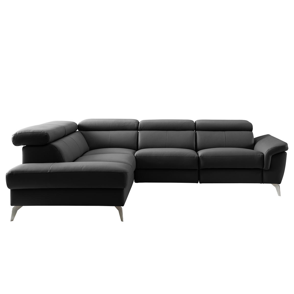 ECKSOFA  in Lederlook Echtleder Schwarz  210/265 cm  - Chromfarben/Schwarz, Design, Leder/Textil (210/265cm) - Livetastic
