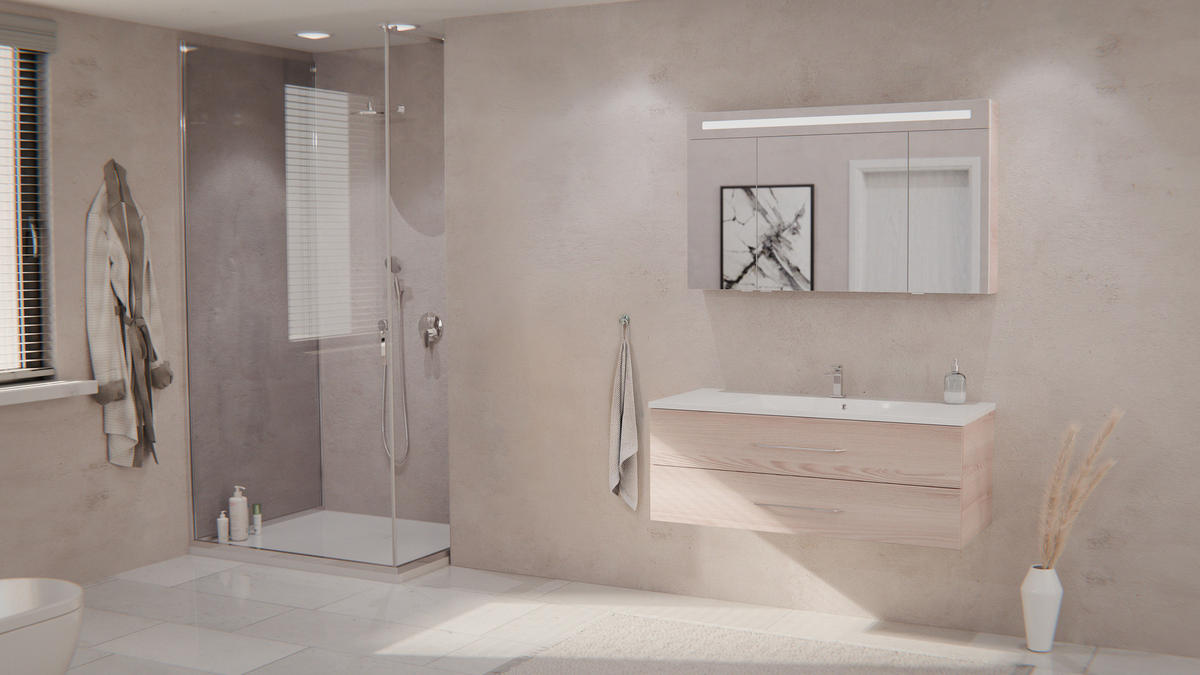 BADEZIMMER 3-teilig  in 120 cm  - Chromfarben/Eschefarben, MODERN, Glas/Holzwerkstoff (120cm) - MID.YOU