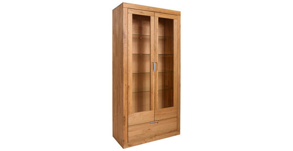 VITRINE  in massiv Wildeiche Wildeiche - Wildeiche/Alufarben, Natur, Glas/Holz (95/192/42cm) - Carryhome