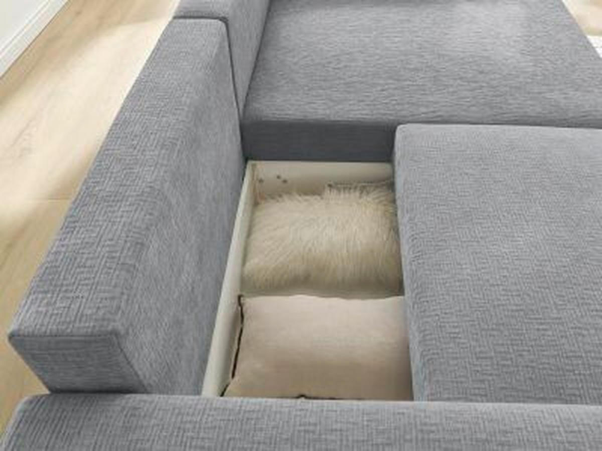 ECKSOFA Ottomane rechts  ATILLA Dunkelgrau Struktur  - Dunkelgrau/Schwarz, MODERN, Kunststoff/Textil (244/149cm)