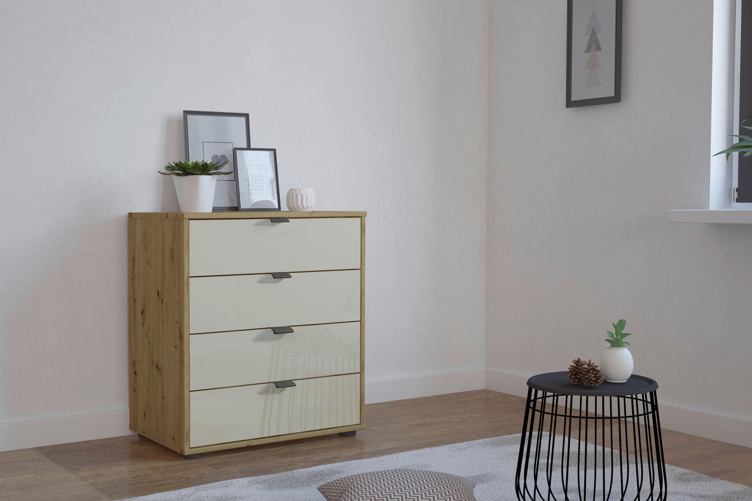 KOMMODE  in 60/70/43 cm  - Schieferfarben/Eiche Bianco, KONVENTIONELL, Glas/Holzwerkstoff (60/70/43cm) - Dieter Knoll