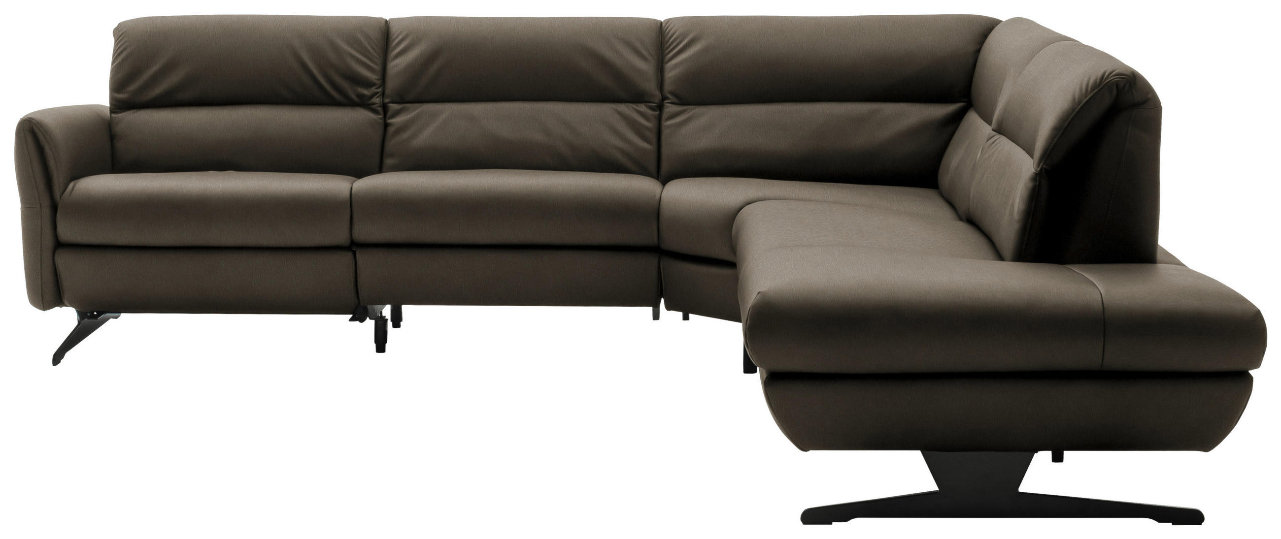 ECKSOFA Graubraun Echtleder  - Graubraun/Schwarz, Design, Leder/Metall (286/258cm) - Schöner Wohnen