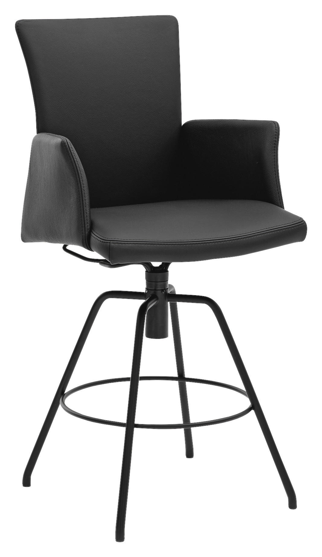 BARHOCKER Echtleder Schwarz Lederauswahl, Stoffauswahl, Typenauswahl, automatische Rückholfunktion  - Schwarz, Design, Leder/Metall (56/124/58cm) - Musterring