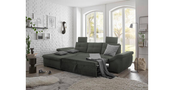 ECKSOFA in Mikrovelours Dunkelgrün - Dunkelgrün/Schwarz, KONVENTIONELL, Kunststoff/Textil (170/275cm) - Carryhome