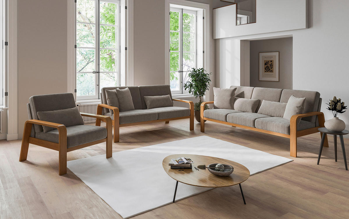 3-SITZER-SOFA Mikrofaser Cappuccino  - Eichefarben/Cappuccino, KONVENTIONELL, Holz/Textil (200/91/93cm) - Cantus