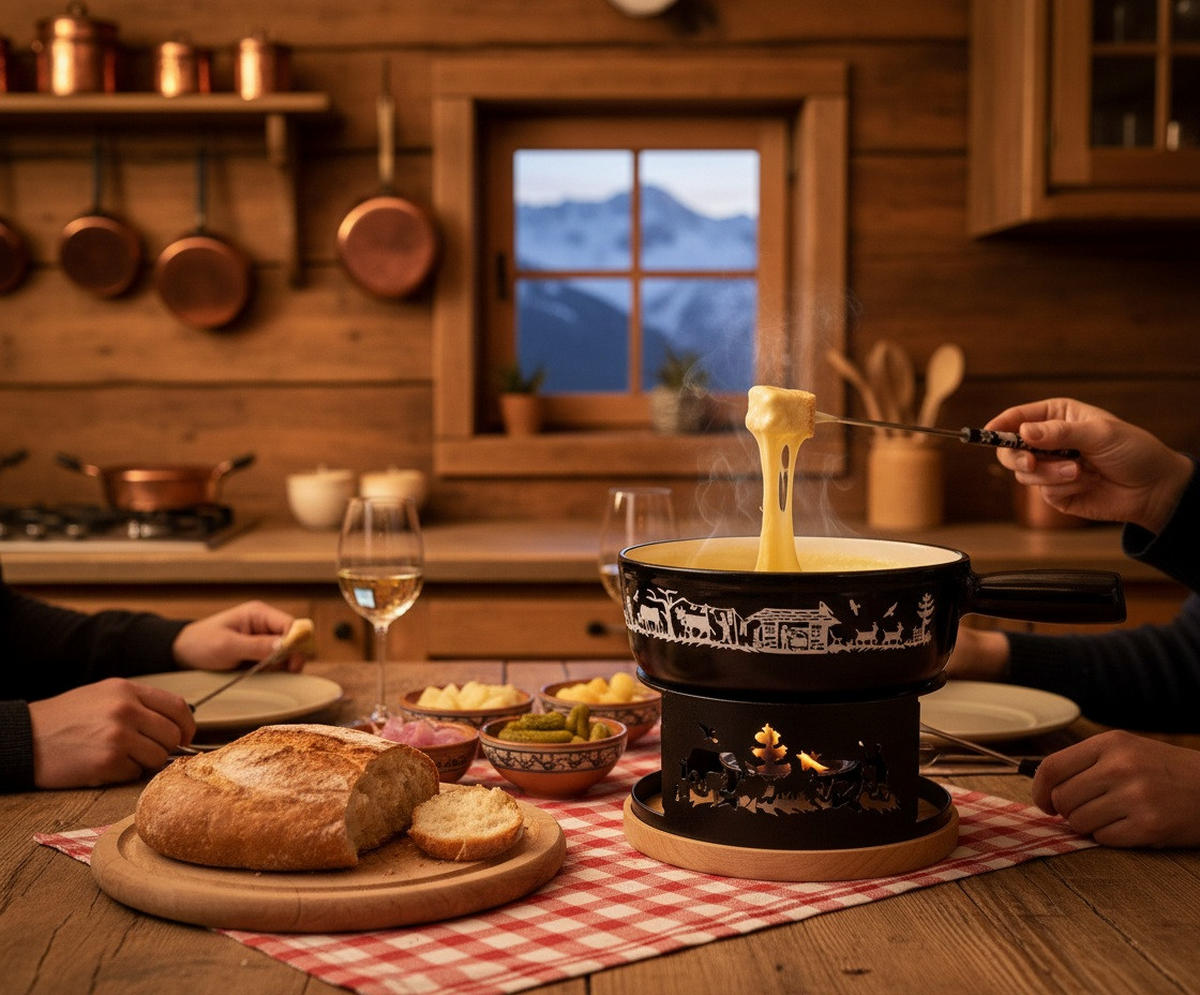 FONDUESET Heidi Cheese Line: Alpen  - Weiss/Schwarz, Basics, Holz/Metall (23cm) - Heidi Cheese Line