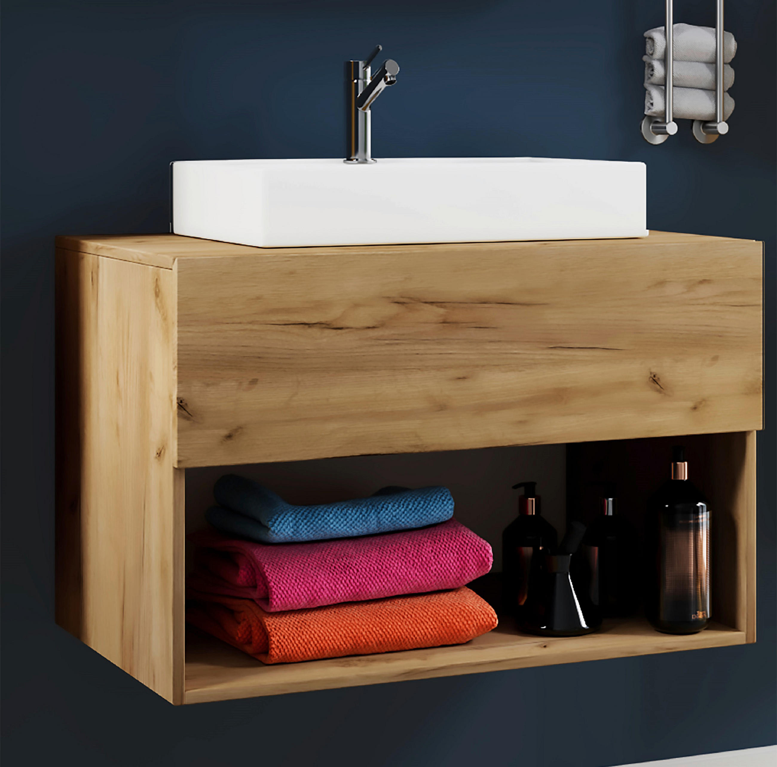 WASCHTISCHKOMBI Honigeiche - Honigeiche/Weiß, MODERN, Keramik/Holzwerkstoff (80cm) - MID.YOU