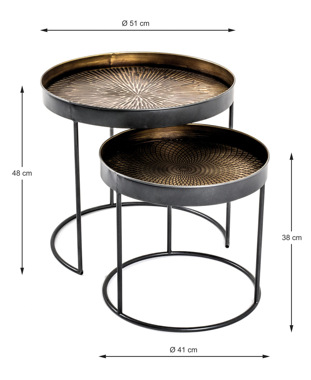 BEISTELLTISCHSET in Metall 38-41/38-41/48-51 cm  - Schwarz/Kupferfarben, Design, Metall (38-41/38-41/48-51cm)