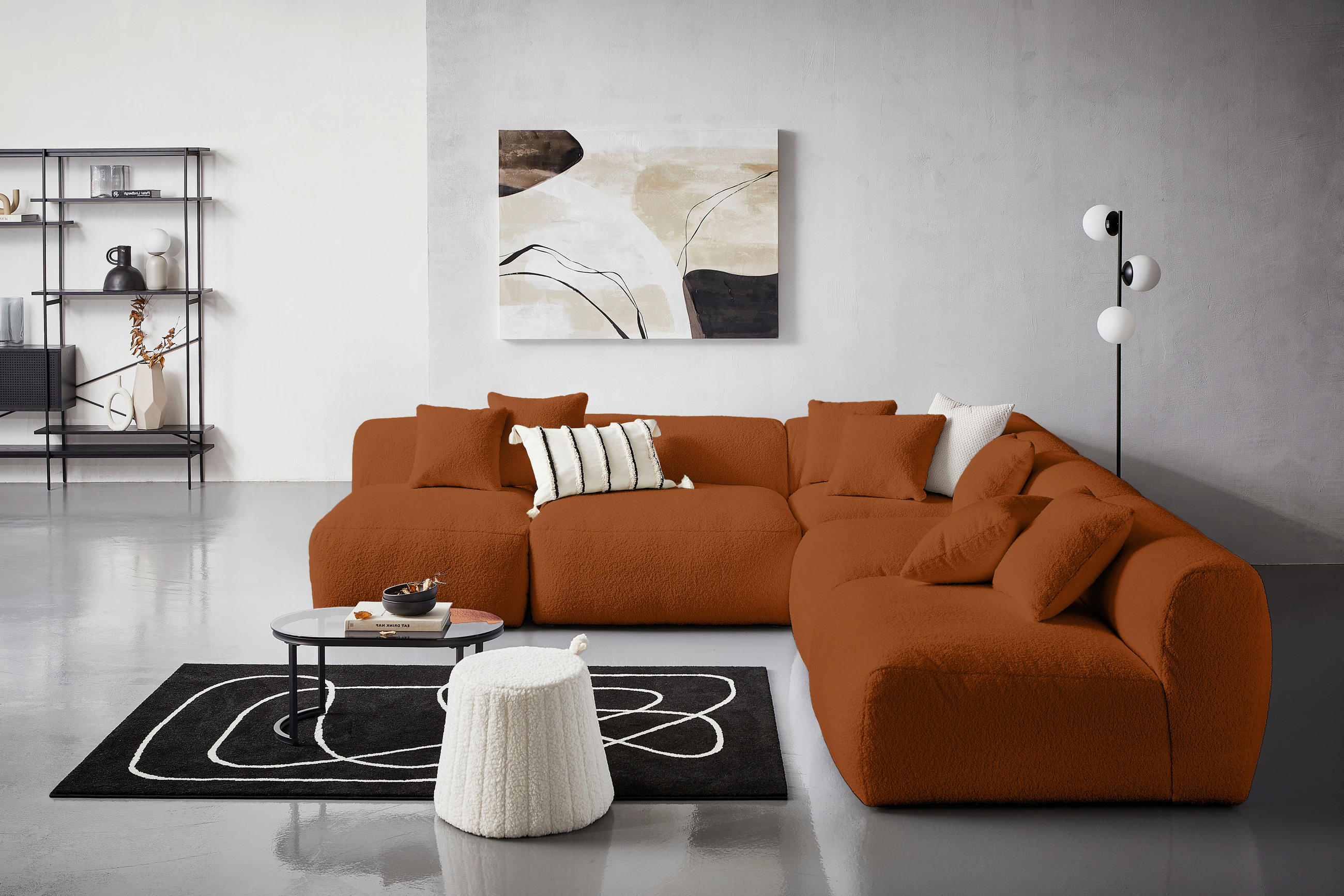 ECKSOFA Rostfarben Flachgewebe, Teddystoff  - Rostfarben, Trend, Textil (300/315cm) - Livetastic