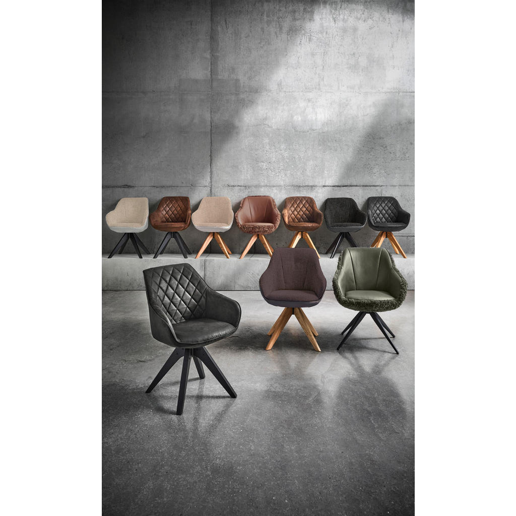 Thumbnail - Landscape Armlehnstuhl, Schwarz, Dunkelbraun, Holz, Textil, Eiche, massiv, Used look, Drehkreuz, 60x83x65 cm, Esszimmer,...