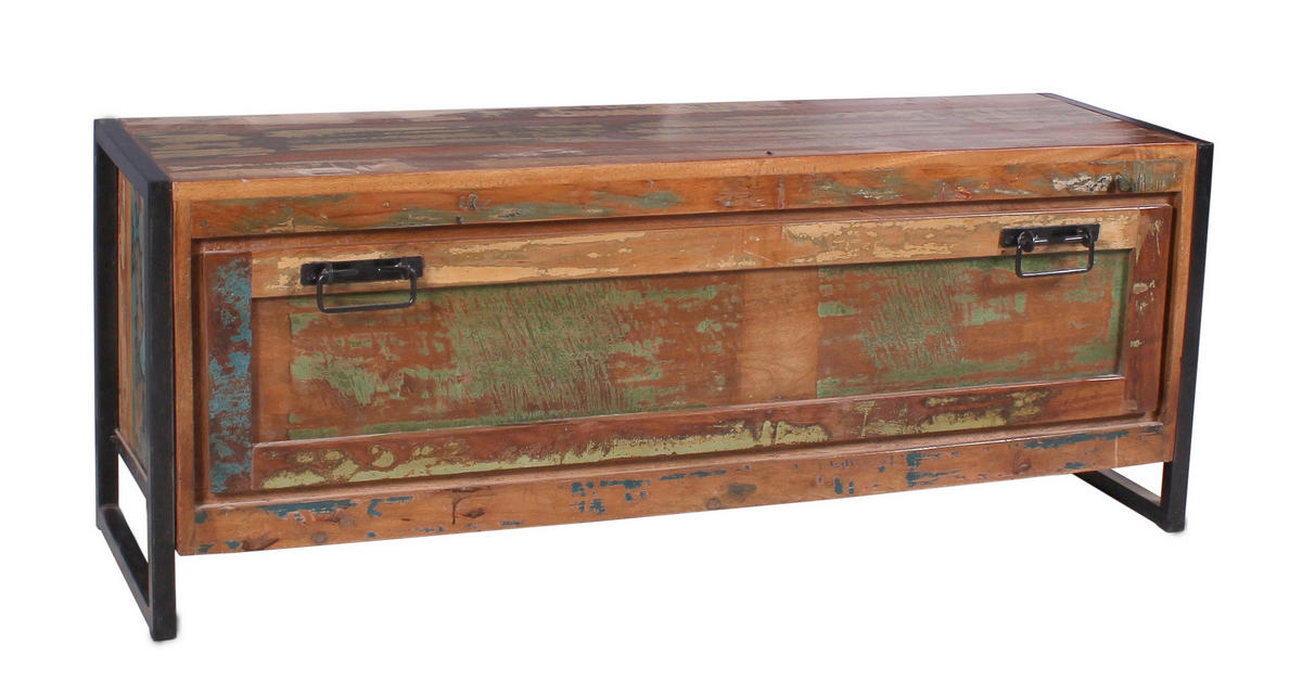 SCHUHSCHRANK Altholz massiv Multicolor  - Multicolor/Schwarz, Design, Holz/Metall (130/50/40cm) - MID.YOU