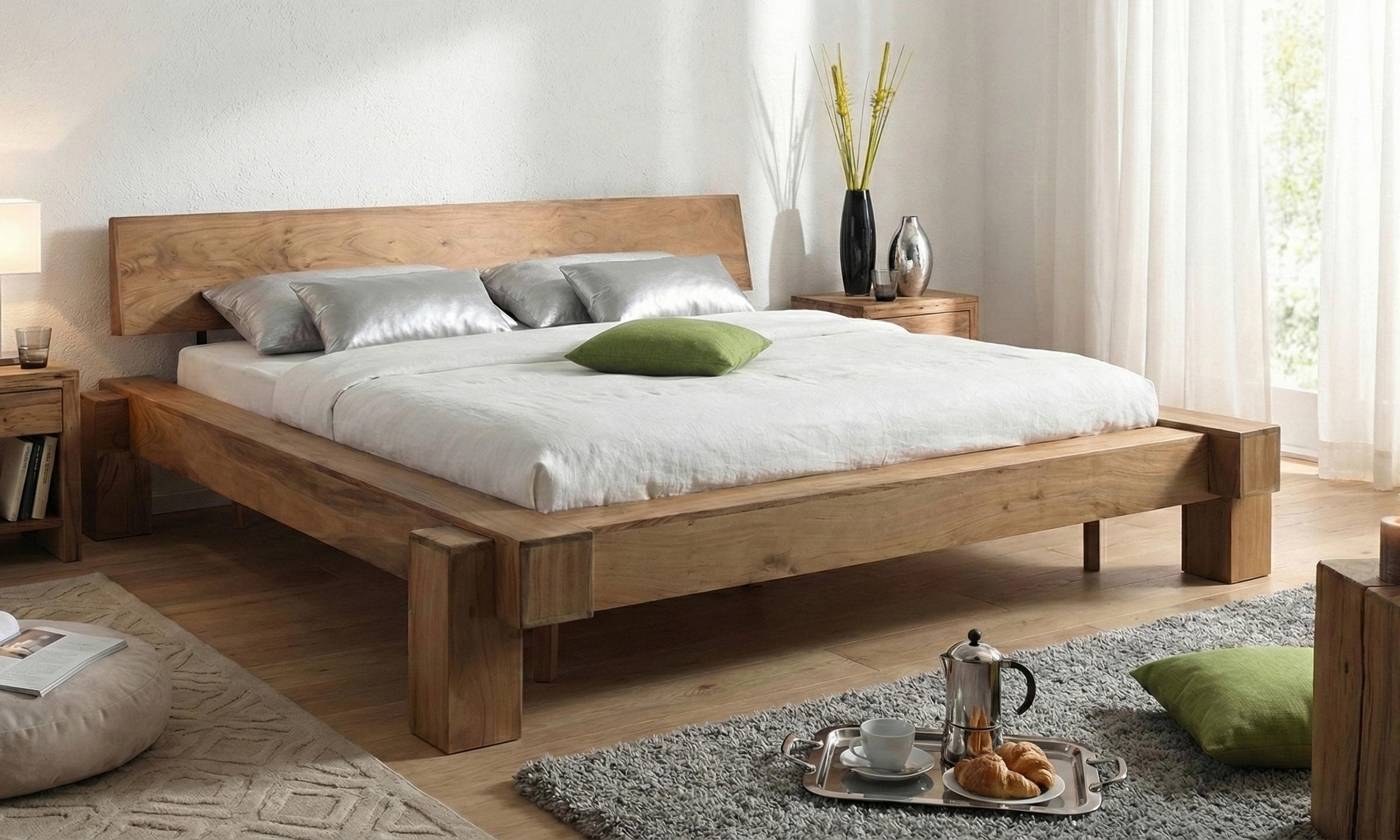 BALKENBETT 200/200 cm  in Akaziefarben   - Akaziefarben, MODERN, Holz (200/200cm) - MID.YOU