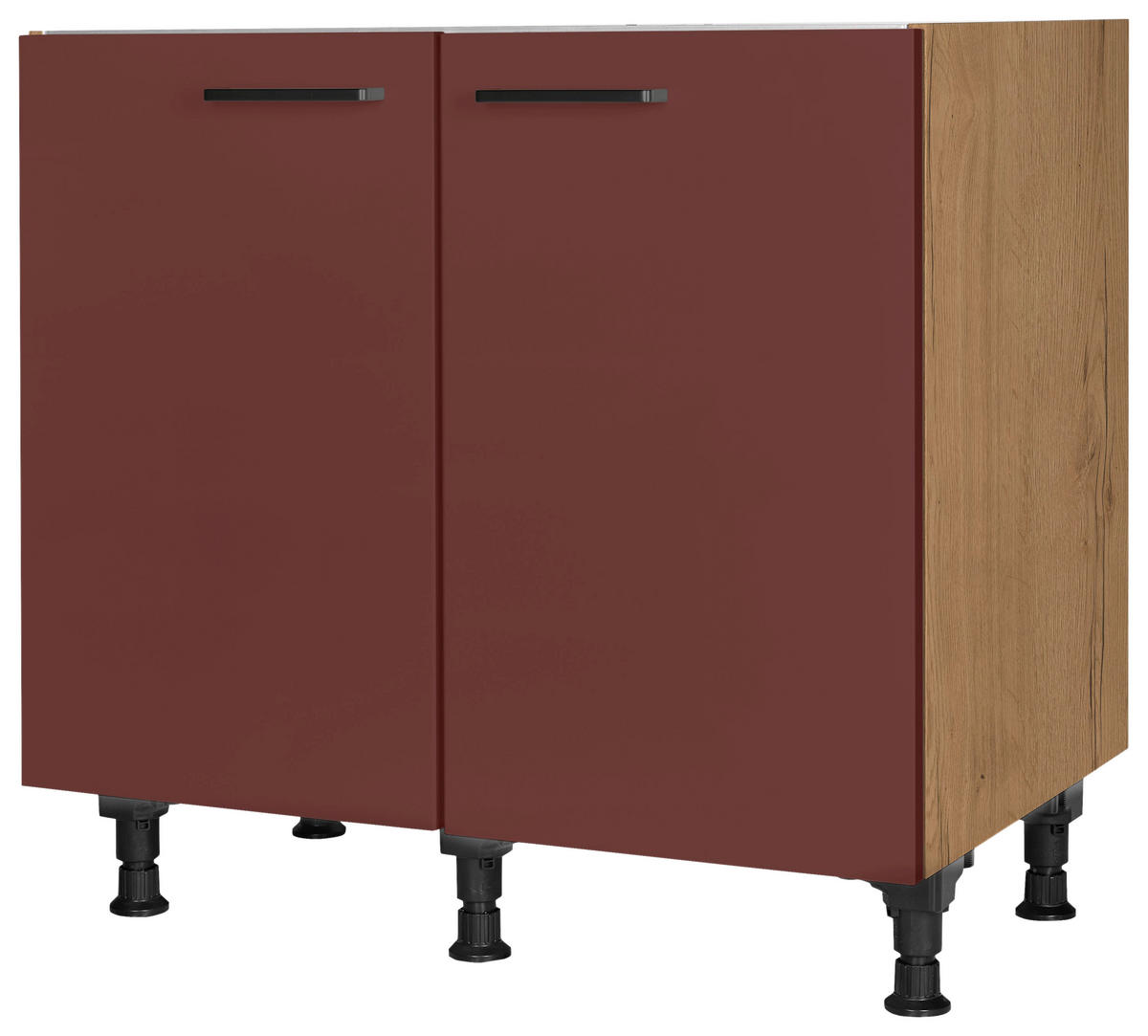 SPÜLENUNTERSCHRANK 90/87/56 cm  in Rot, Eichefarben  - Eichefarben/Rot, MODERN, Holzwerkstoff/Metall (90/87/56cm) - Nobilia