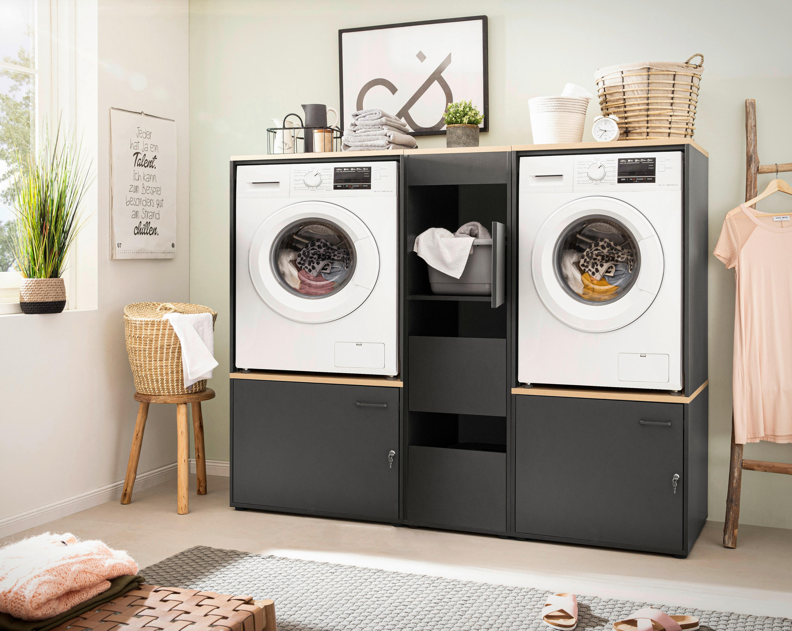 MEHRZWECKSCHRANK 45,10/154,7/60 cm  - Eichefarben/Anthrazit, MODERN, Holzwerkstoff/Kunststoff (45,10/154,7/60cm) - MID.YOU