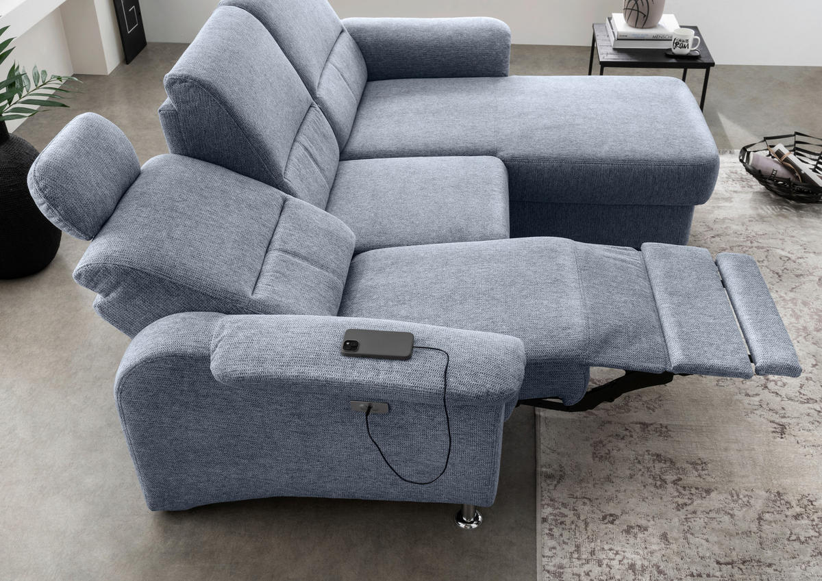 ECKSOFA in Chenille Hellblau  - Chromfarben/Hellblau, Modern, Textil/Metall (231/165cm) - Livetastic