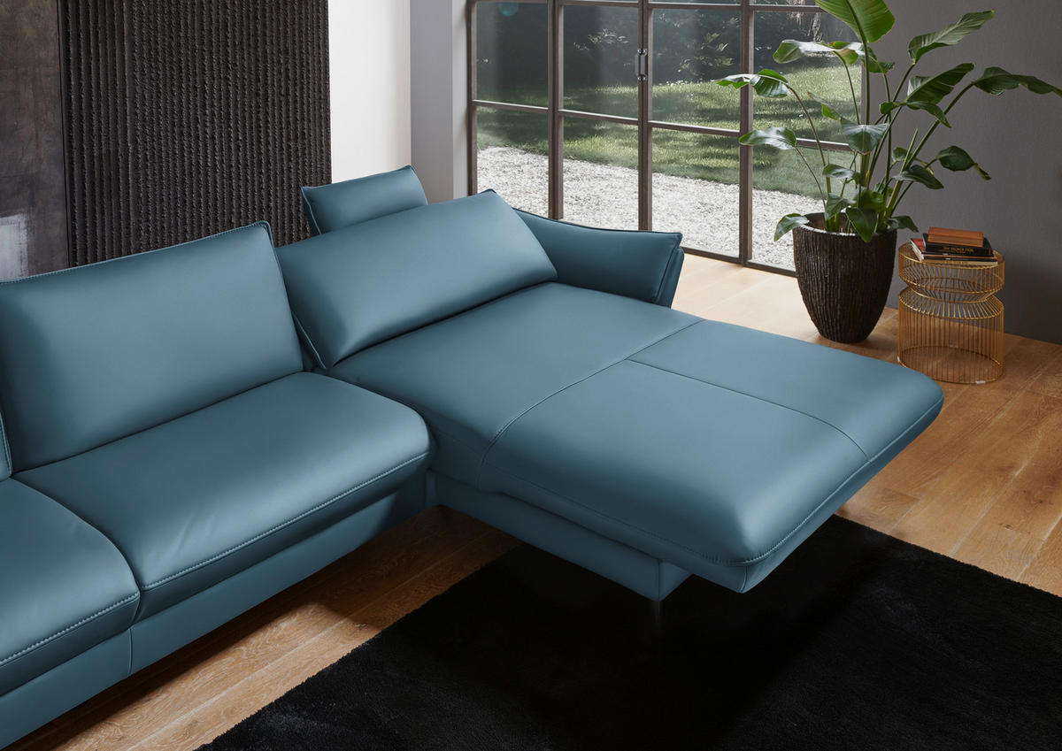 ECKSOFA in Echtleder Hellblau  - Schwarz/Hellblau, Design, Leder/Metall (334/172cm) - Valdera