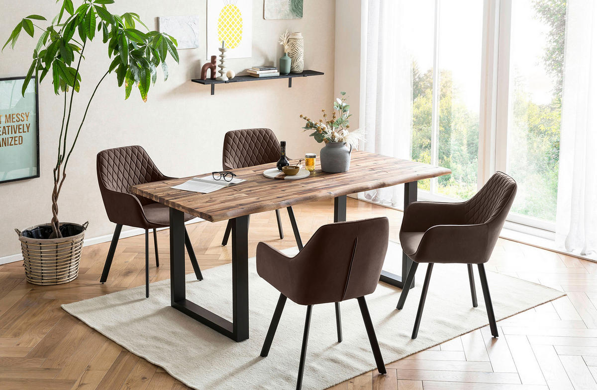 ARMLEHNSTUHL-SET 2 Stück  in Samt  - Schwarz/Braun, MODERN, Textil/Metall (61/82/68cm) - Livetastic