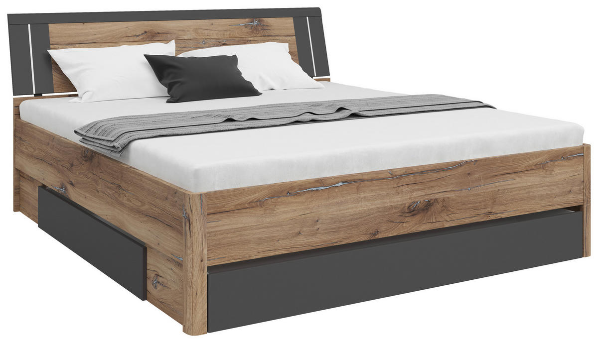 STAURAUMBETT 180/200 cm,  in Graphitfarben, Eiche dunkel,  - Eiche dunkel/Eichefarben, KONVENTIONELL, Holzwerkstoff (180/200cm)