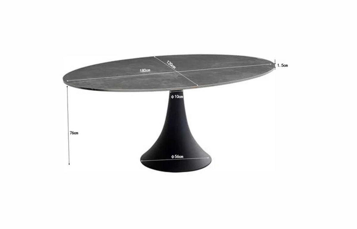 ESSTISCH in Metall, Keramik 180/120/76 cm  - Schwarz, Design, Keramik/Metall (180/120/76cm) - Kare-Design