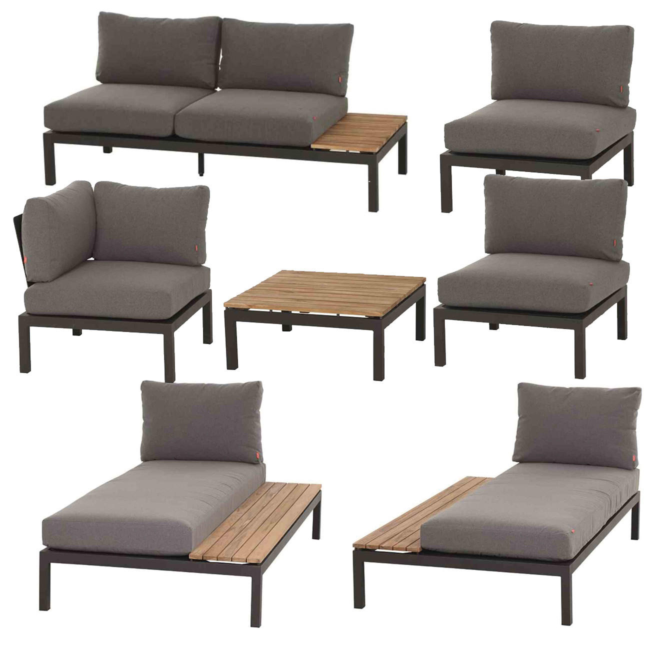 LOUNGEGARNITUR Teakholz massiv Aluminium  - Anthrazit/Grau, KONVENTIONELL, Holz/Textil (322/84/354cm) - Siena Garden
