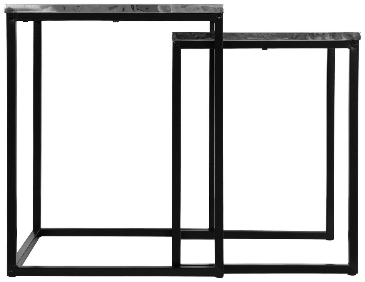 BEISTELLTISCHSET quadratisch Schwarz, Edelstahlfarben  - Edelstahlfarben/Schwarz, LIFESTYLE, Holzwerkstoff/Metall (35-40/35-40/45,5-50,5cm) - Xora