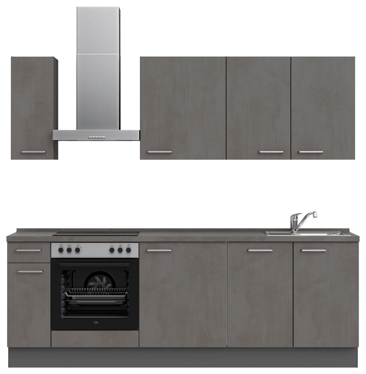 KÜCHENLEERBLOCK Riva 240 cm  in Schieferfarben  - Schieferfarben/Edelstahlfarben, MODERN, Holzwerkstoff/Metall (240cm) - Nobilia