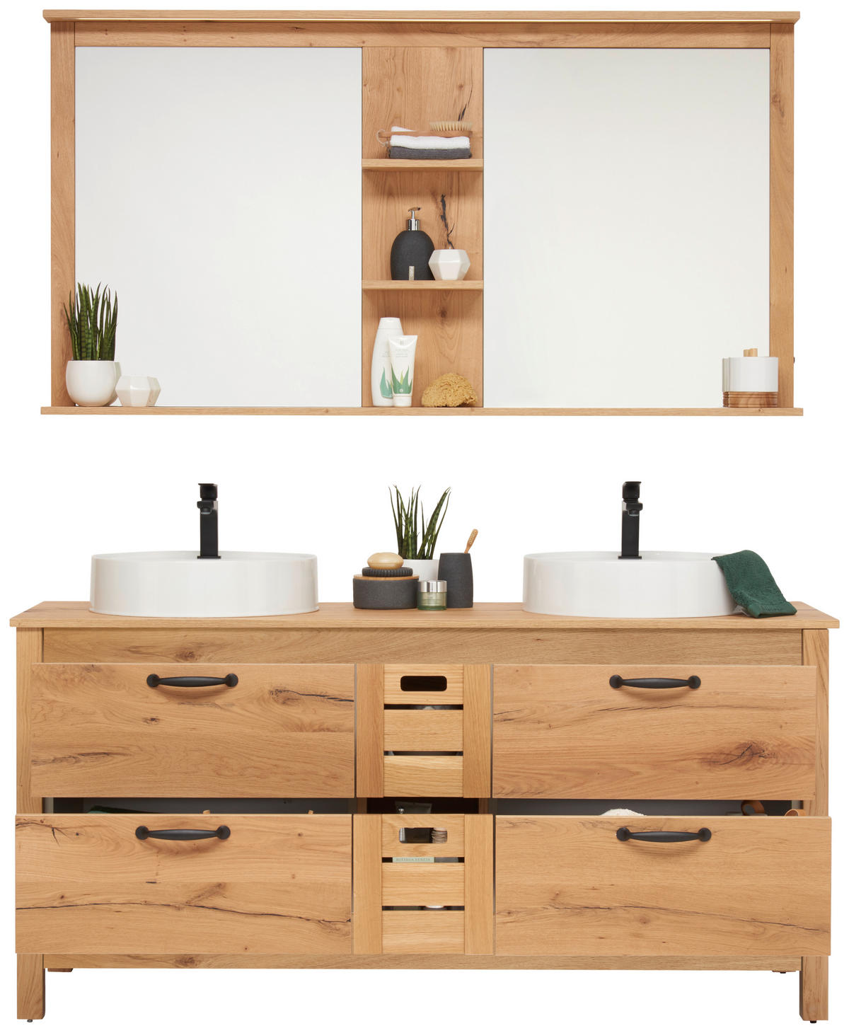 BADEZIMMER  in 155 cm  - Eichefarben/Weiß, MODERN, Glas/Holz (155cm) - Landscape
