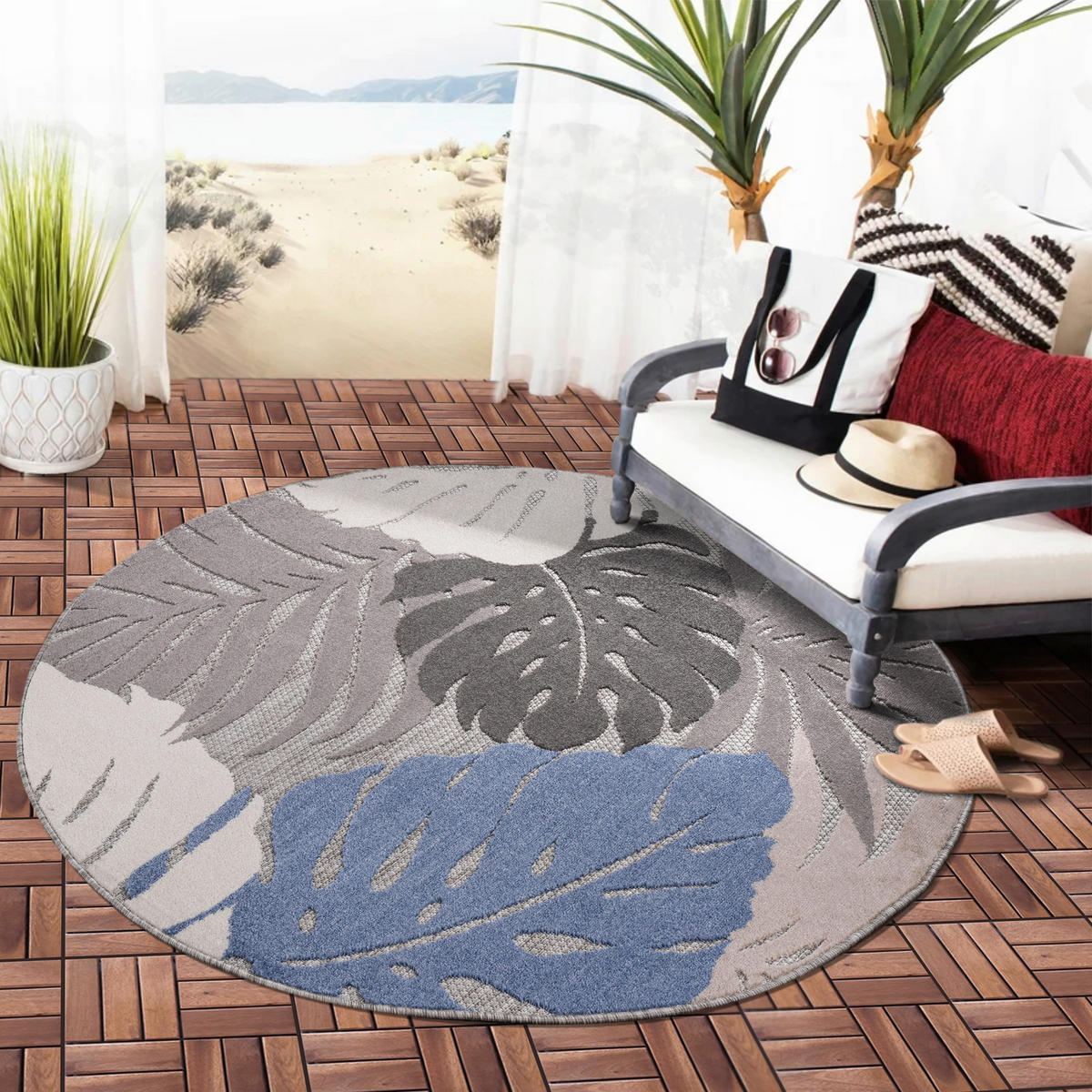 TEPIH ZA UNUTAR./VANJ. UPORAB  200 cm  plava  Floral  - plava, Lifestyle, tekstil/plastika (200cm)