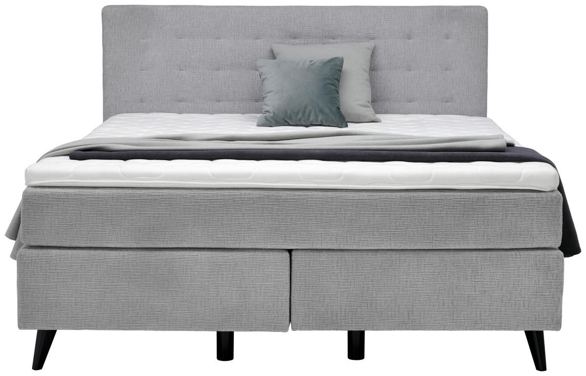 BOXSPRINGBETT 160/200 cm  in Hellgrau  - Chromfarben/Hellgrau, Konventionell, Kunststoff/Textil (160/200cm) - Voleo