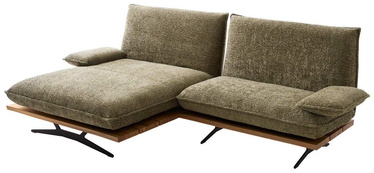 ECKSOFA Graugrün, Wildeiche Chenille, Flachgewebe Rücken echt, Armteilverstellung, Relaxfunktion, Drehsitzfunktion  - Wildeiche/Schwarz, Design, Holz/Textil (161/284cm) - Koinor