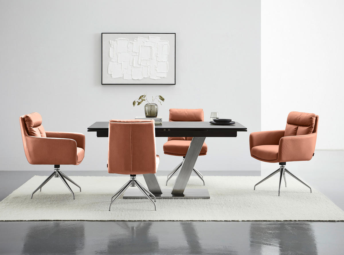 ARMLEHNSTUHL  in Edelstahl Mikrofaser  - Edelstahlfarben/Cognac, Design, Textil/Metall (62/89,5/65cm) - Novel