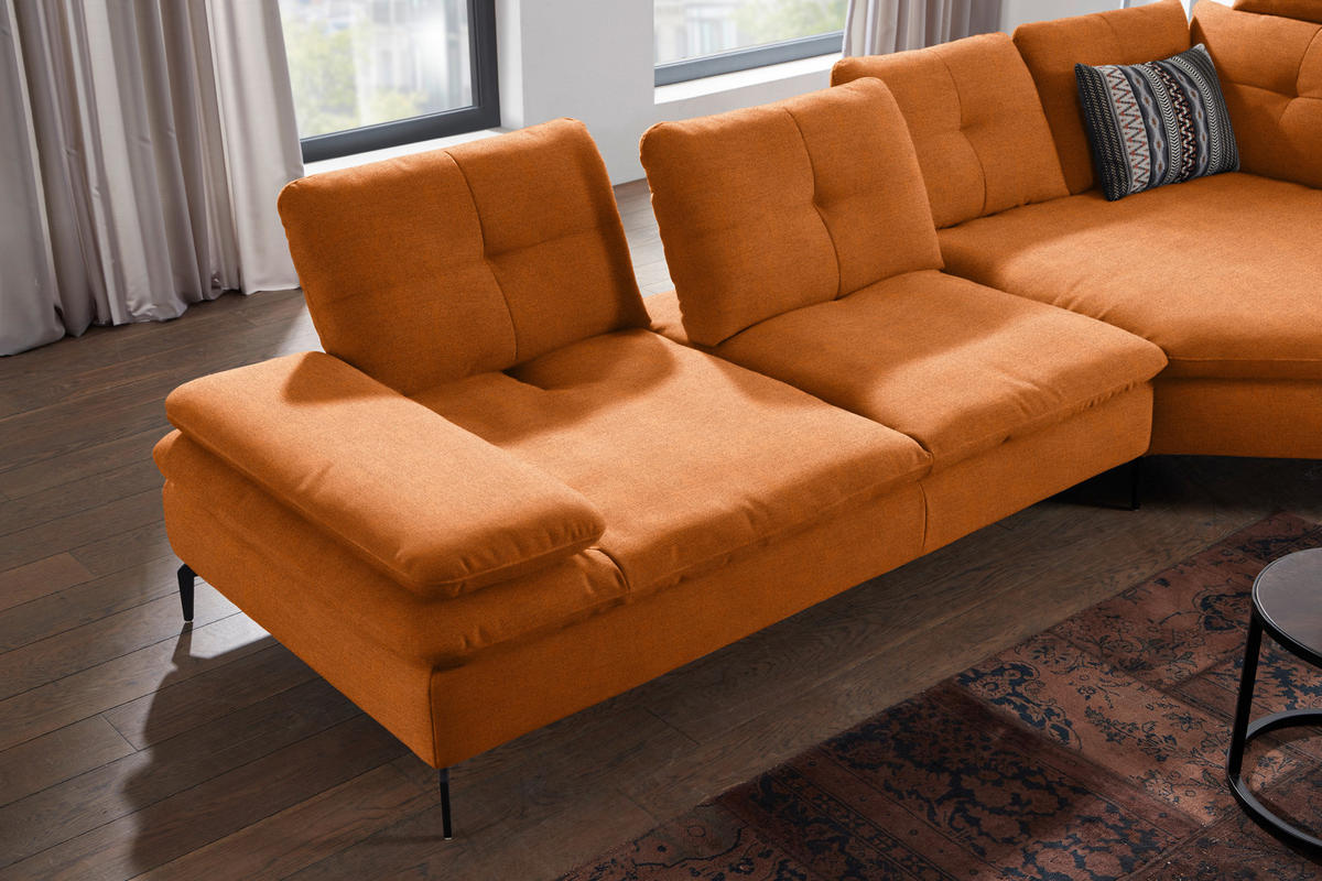 ECKSOFA in Flachgewebe Orange, Rostfarben  - Rostfarben/Schwarz, Design, Textil/Metall (344/157cm) - Chilliano
