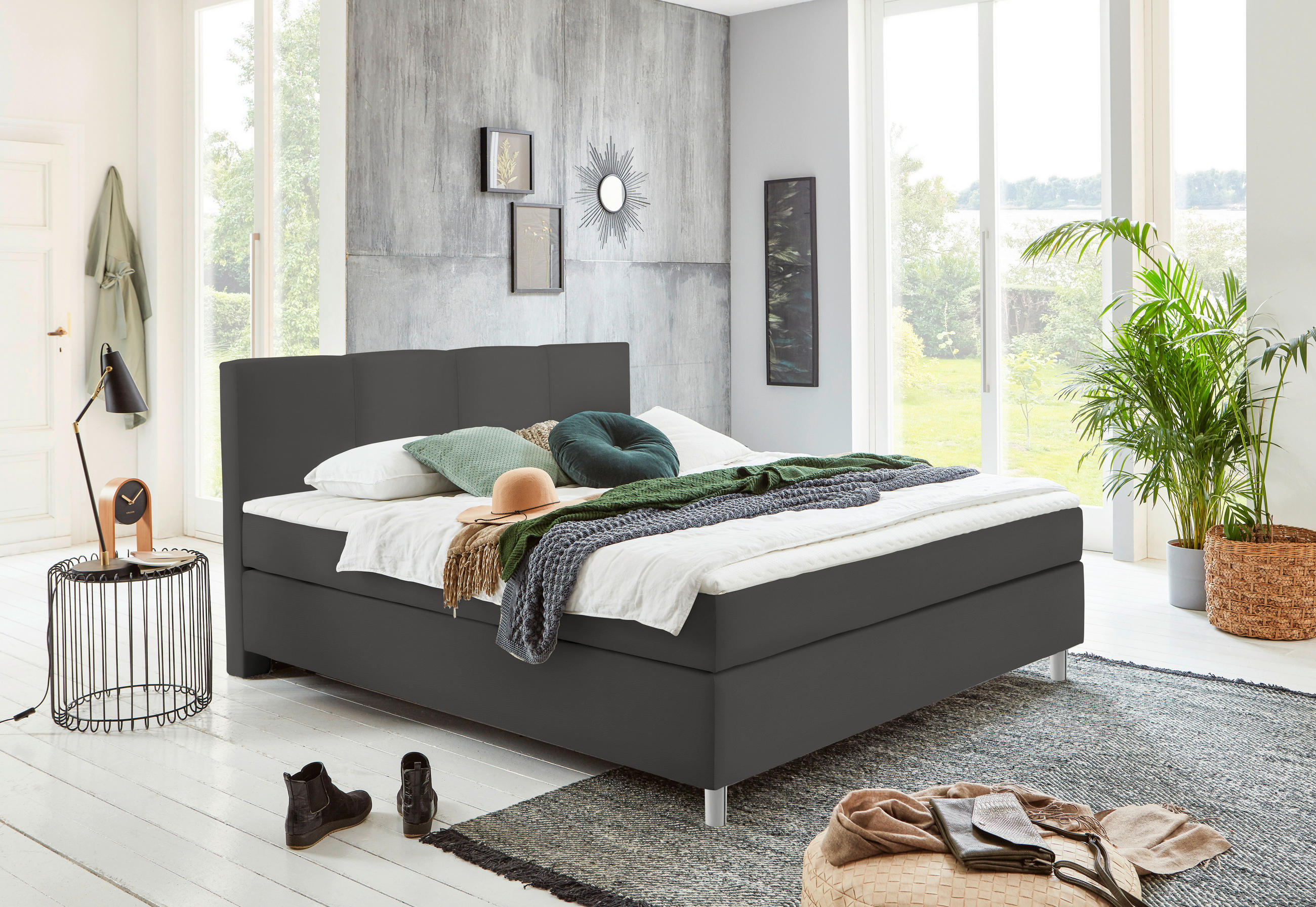 BOXSPRINGBETT 140/200 cm  in Anthrazit  - Chromfarben/Anthrazit, Konventionell, Kunststoff/Textil (140/200cm) - Hom`in