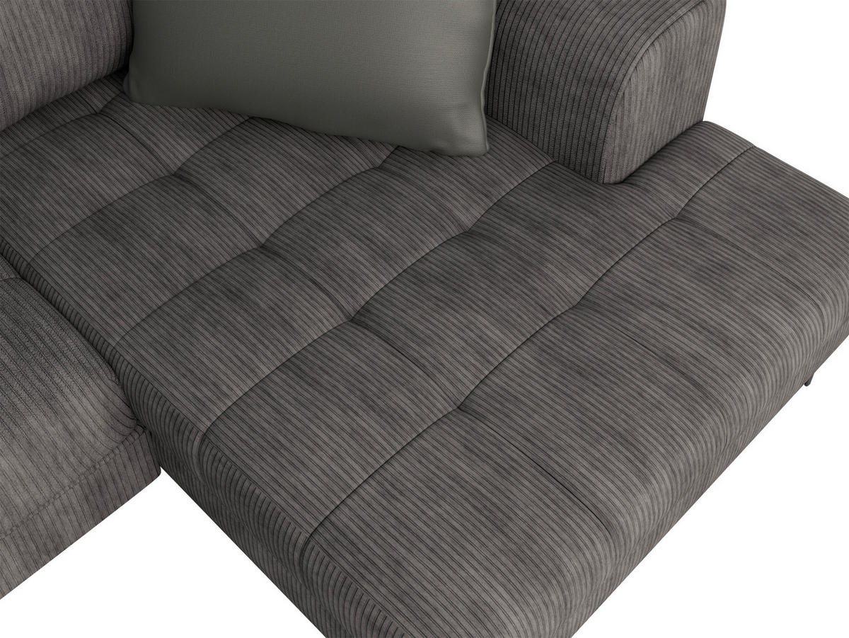 ECKSOFA Dunkelgrau Cord  - Dunkelgrau/Schwarz, Design, Kunststoff/Textil (177/276cm) - MID.YOU
