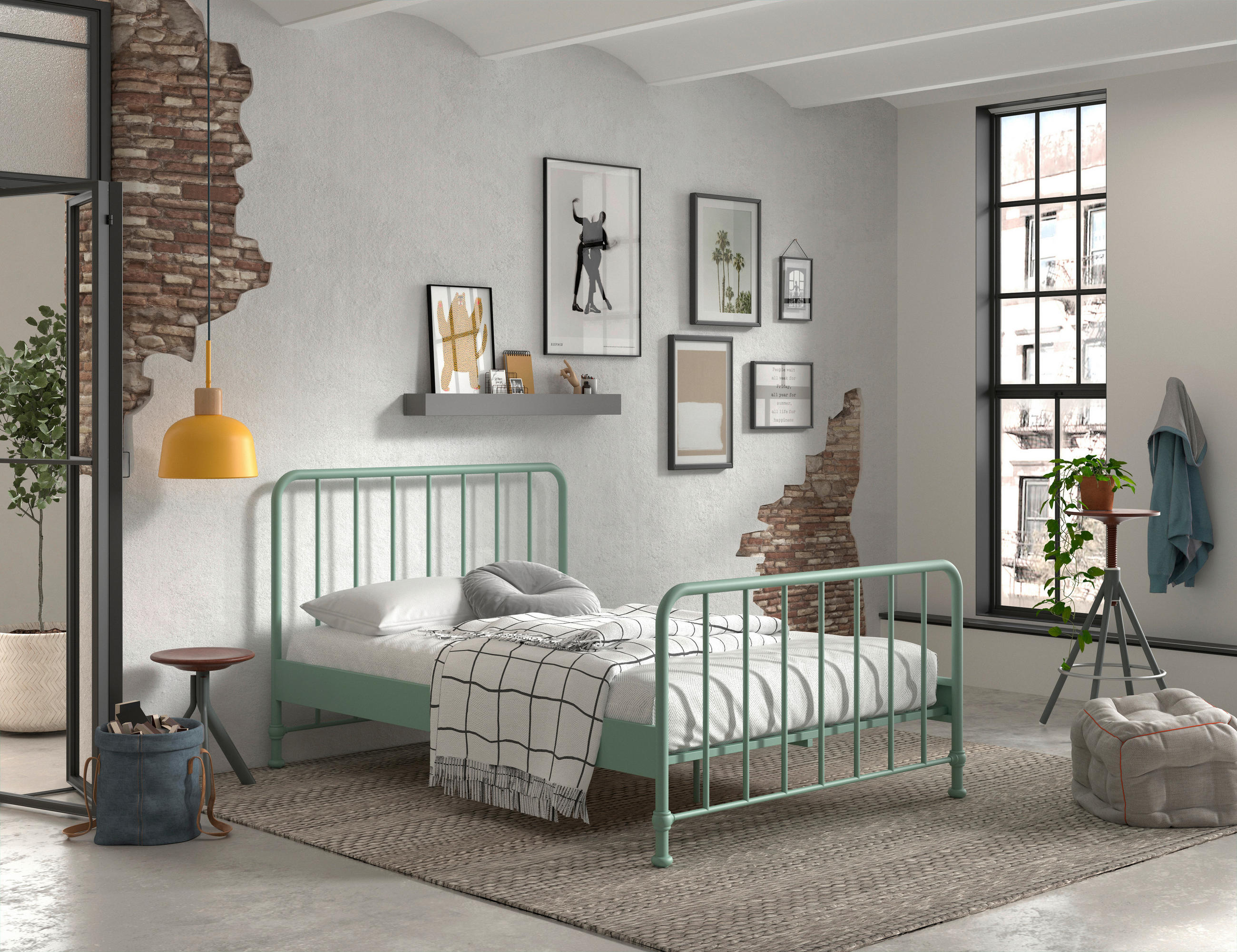 KINDER-/JUNIORBETT - Grün, ROMANTIK / LANDHAUS, Holz/Metall (140/200cm) - Vipack