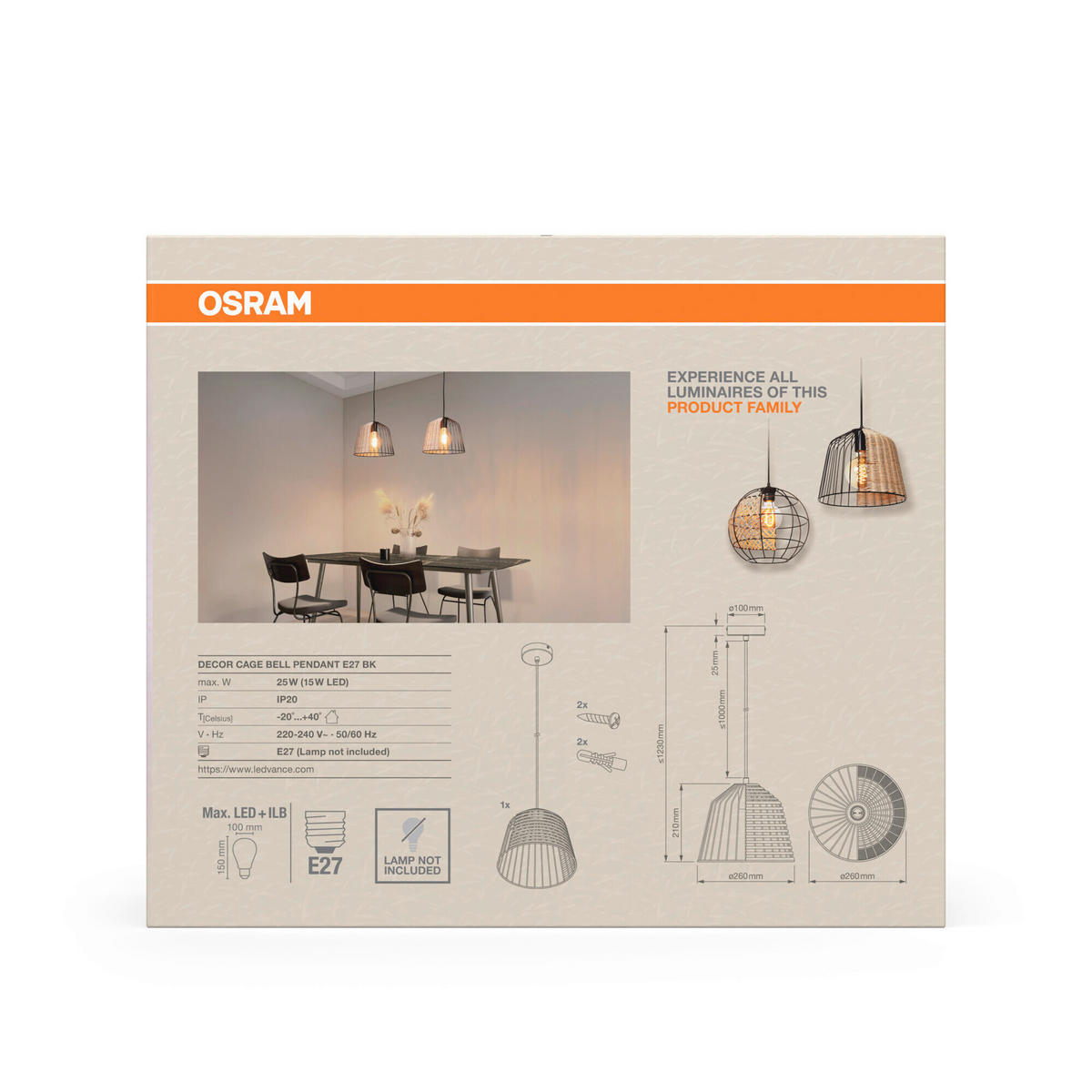 HÄNGELEUCHTE 26/126,5 cm  - Basics, Holz/Metall (26/126,5cm) - Osram