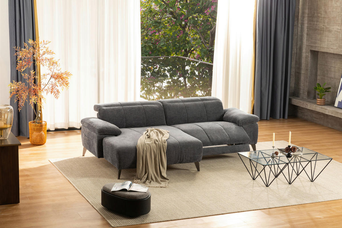 ECKSOFA Dunkelgrau Chenille  - Dunkelgrau/Silberfarben, Design, Textil/Metall (175/262cm) - Livetastic
