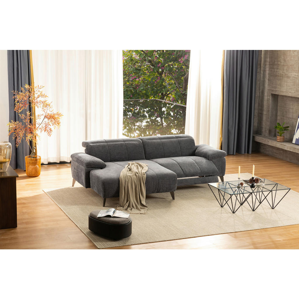 Thumbnail - Livetastic Ecksofa, Dunkelgrau, Textil, 2-Sitzer, L-Form, Ottomane links, 262x175 cm, USB-Anschluss, motorische Relaxfun...