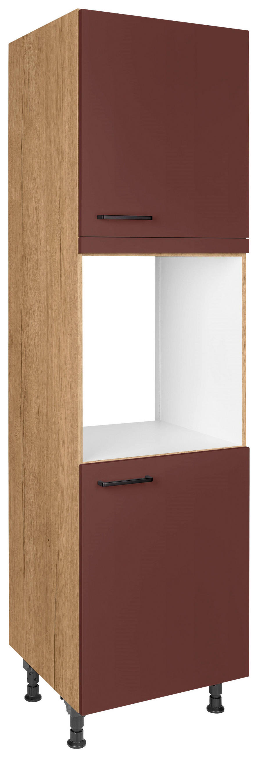 Nobilia Geräteumbauschrank Easytouch Rot, Eiche 60x216.6x58 cm