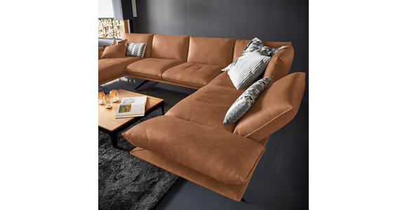 WOHNLANDSCHAFT in Echtleder Hellbraun - Hellbraun/Schwarz, Natur, Leder/Metall (155/359/217cm) - Dieter Knoll