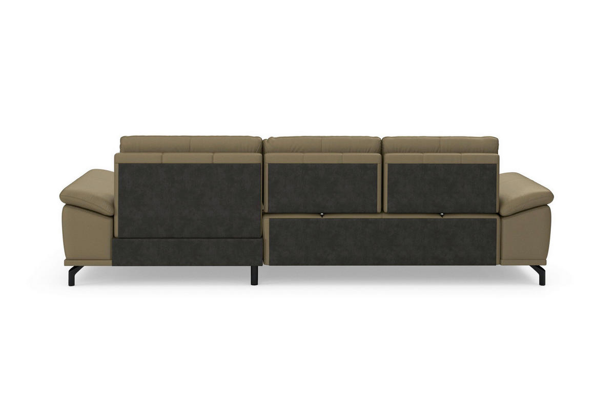 ECKSOFA  Mikrofaser Kombination Echtleder/Stoff Olivgrün  - Schwarz/Olivgrün, Basics, Leder/Textil (301/176cm) - Sit & More