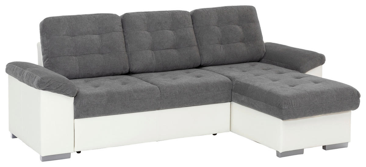 ECKSCHLAFSOFA Creme, Dunkelgrau Mikrofaser  - Dunkelgrau/Creme, MODERN, Kunststoff/Textil (232/148cm) - MID.YOU