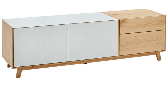 LOWBOARD Wildeiche furniert Weiß, Eichefarben - Eichefarben/Weiß, Design, Glas/Holz (185/54/50cm) - Dieter Knoll