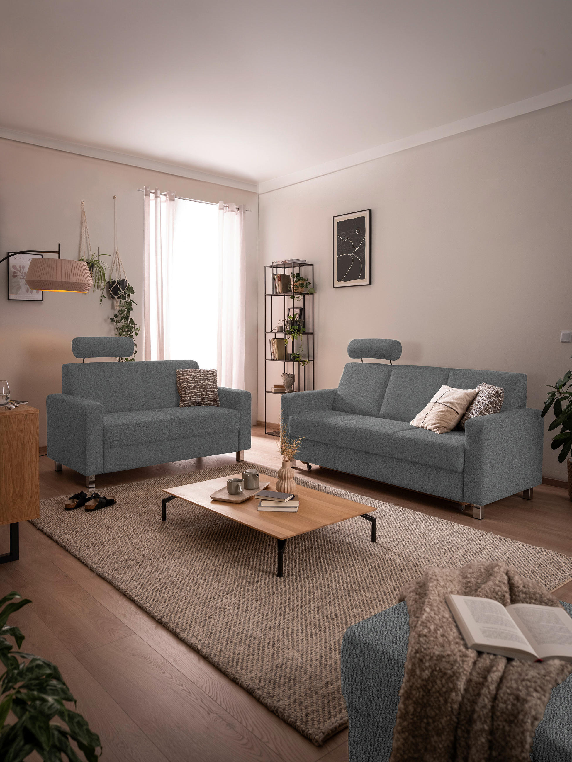2-SITZER-SOFA in Flachgewebe Grau  - Chromfarben/Grau, Design, Textil/Metall (158/83/85cm) - Xora
