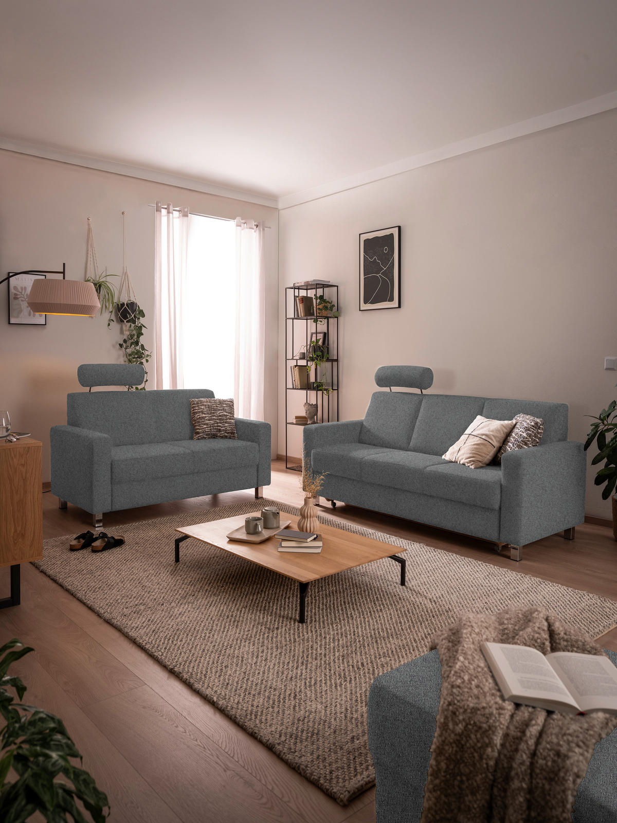 2-SITZER-SOFA in Flachgewebe Grau  - Chromfarben/Grau, Design, Textil/Metall (158/83/85cm) - Xora